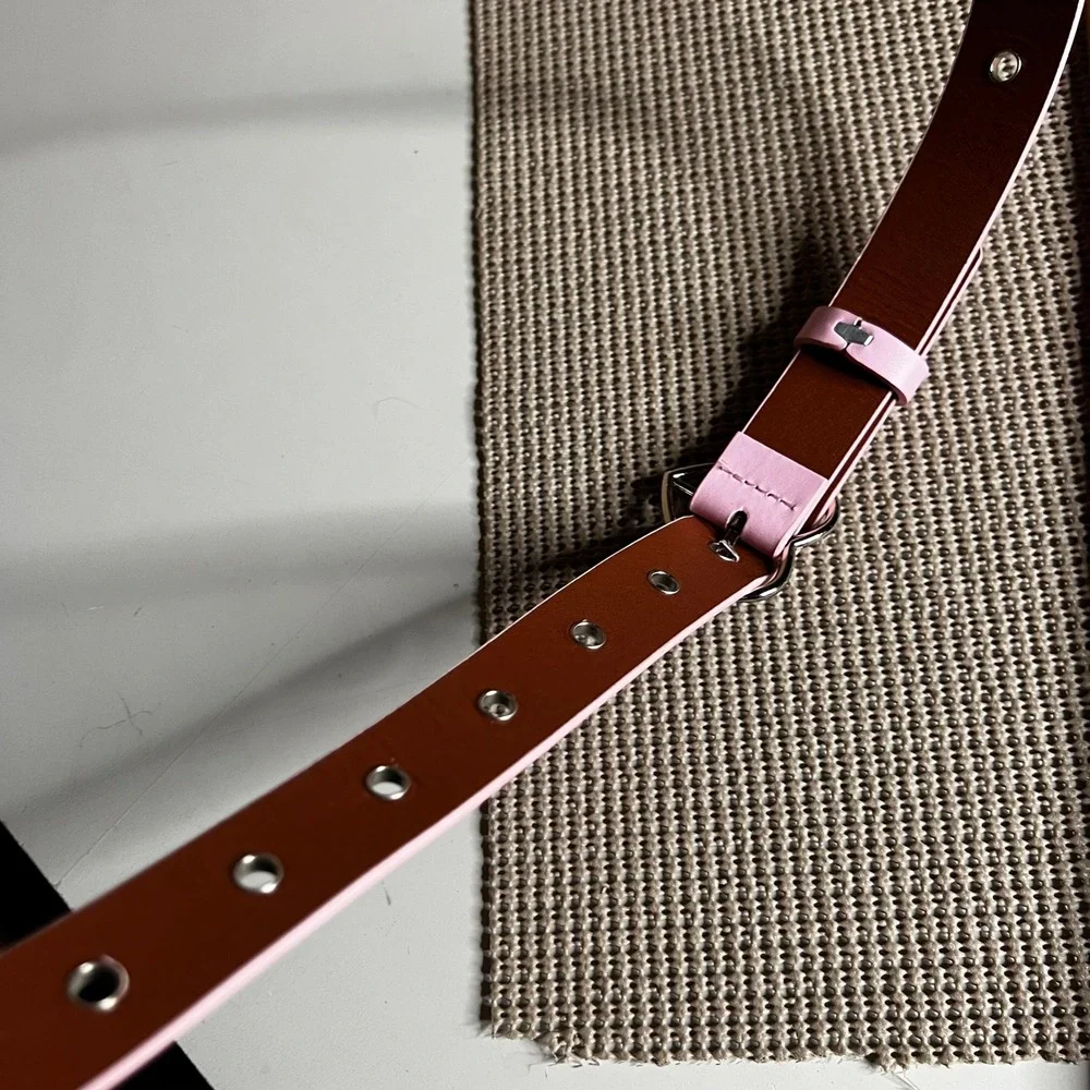Pink Heart Buckle Belt Silver Heart Grommets Y2K Coquette Faux Leather 40 Inch